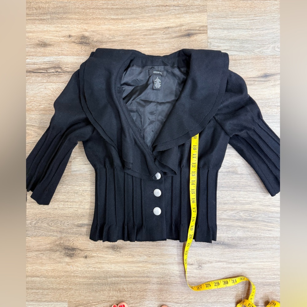 Vintage Arden B Black Wool Corset Jacket Victorian Romantic Pleated Ruffle Top - Picture 6 of 9